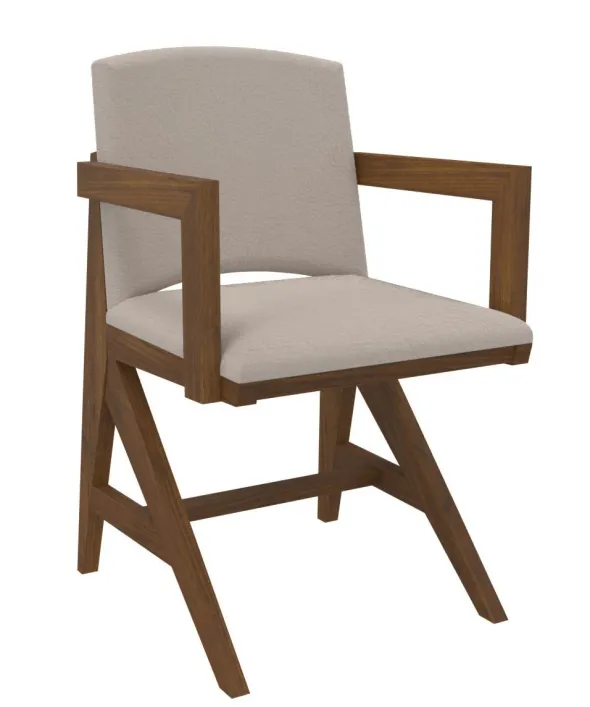 Fauteuil rembourré appui sur table Soline - piétement hêtre verni teinté - assise et dossier textile enduit