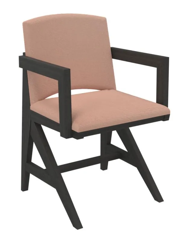 Fauteuil rembourré appui sur table Soline - piétement hêtre verni teinté - assise et dossier textile enduit