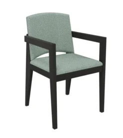 Fauteuil rembourré 4 pieds Soline - piétement hêtre verni teinté - assise et dossier textile enduit