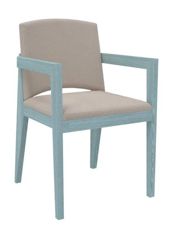 Fauteuil rembourré 4 pieds Soline - piétement hêtre verni teinté - assise et dossier textile enduit