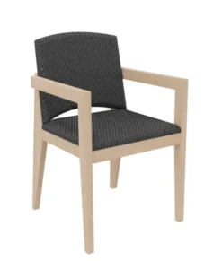 Fauteuil rembourré 4 pieds Soline - piétement hêtre verni naturel - assise et dossier textile enduit