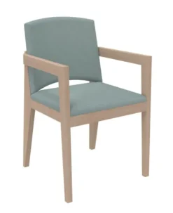 Fauteuil rembourré 4 pieds Soline - piétement hêtre verni naturel - assise et dossier textile enduit