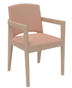 Fauteuil rembourré 4 pieds Soline - piétement hêtre verni naturel - assise et dossier textile enduit