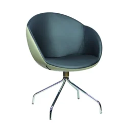 Fauteuil sur piétement araignée Evy - cuir - bicolore