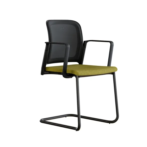 Fauteuil visiteur luge F8 - assise tissu et dossier résille Rythm - piétement époxy