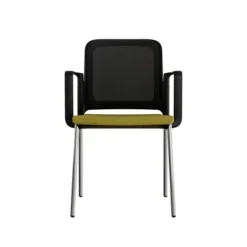 Fauteuil visiteur 4 pieds F8 - assise tissu et dossier résille Rythm - piétement chrome