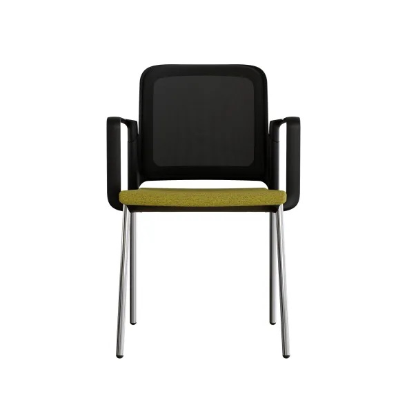 Fauteuil visiteur 4 pieds F8 - assise tissu et dossier résille Rythm - piétement chrome