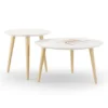 Guéridon rond Eneka - Ø 50 cm - plateau laqué blanc - pieds bois