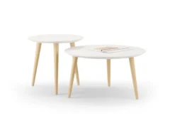 Guéridon rond Eneka - Ø 50 cm - plateau laqué blanc - pieds bois