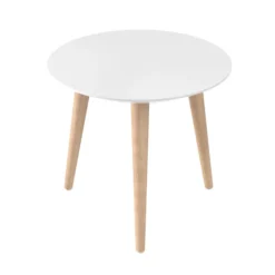 Guéridon rond Eneka - Ø 50 cm - plateau laqué blanc - pieds bois