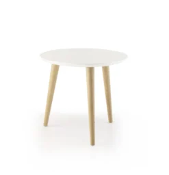 Guéridon rond Eneka - Ø 50 cm - plateau laqué blanc - pieds bois