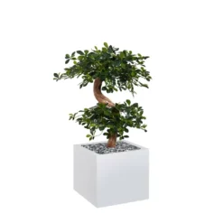 Jardinière métallique O'Carré - l. 38 x h. 116 x pr. 38 cm - avec bonsaï