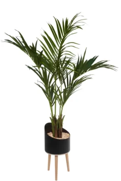 Jardinière métallique pieds bois Vague Ø 32 x h. 210 cm - avec palmier