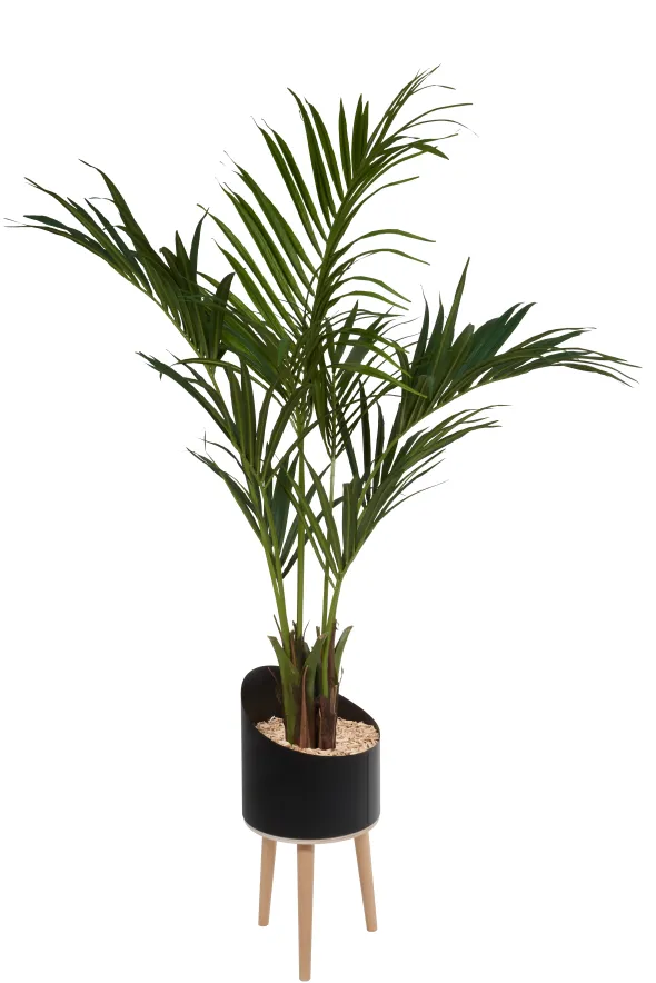 Jardinière métallique pieds bois Vague Ø 32 x h. 210 cm - avec palmier