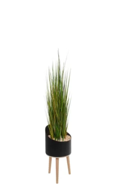 Jardinière métallique pieds bois Vague Ø 32 x h. 155 cm - avec herbes