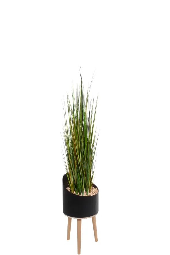 Jardinière métallique pieds bois Vague Ø 32 x h. 155 cm - avec herbes