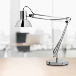 Lampe de bureau de type architecte LED Success 80 - sur socle ou pince - chromée
