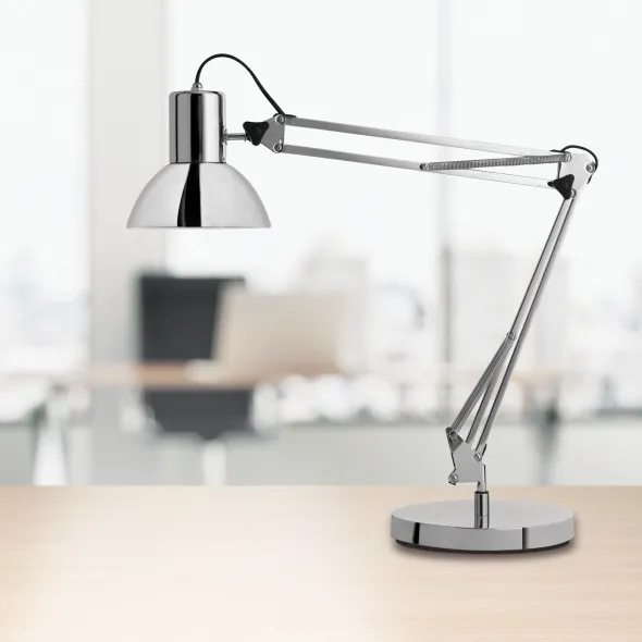 Lampe de bureau de type architecte LED Success 80 - sur socle ou pince - chromée