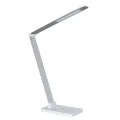 Lampe de bureau LED Amiral - socle blanc - bras et tête gris alu
