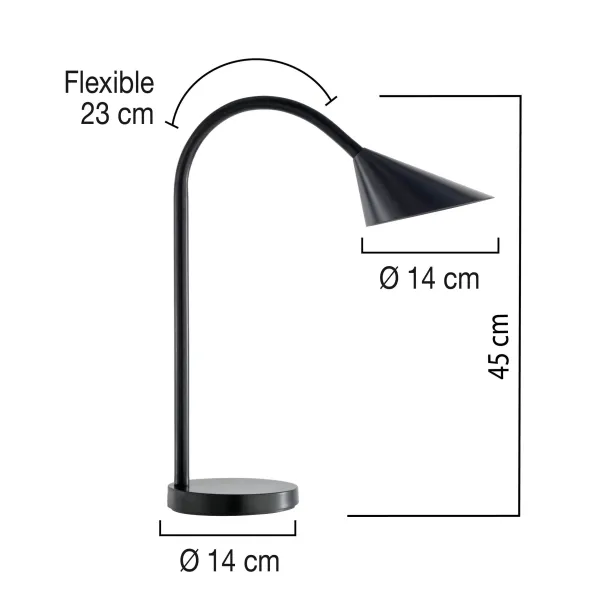 Lampe de bureau LED Sol - à bras flexible - noir - 6 W