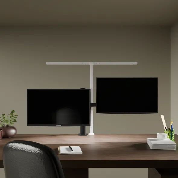 Lampe de bureau LED Strata - fixation à pince - blanc