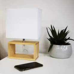 Lampe de chevet Deko - fût rectangulaire bois - 11 W