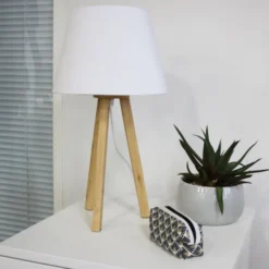 Lampe de chevet Katy - fût trépied bois - 11 W