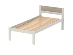 Lit tête panneau - Naya - 140 x 190 cm - sommier à lattes rigides - structure hêtre teinté - adapté PMR