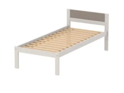 Lit tête panneau - Naya - 140 x 190 cm - sommier à lattes rigides - structure hêtre teinté - adapté PMR