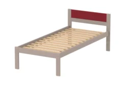 Lit tête panneau - Naya - 140 x 190 cm - sommier à lattes rigides - structure hêtre teinté - adapté PMR