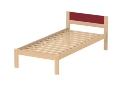 Lit tête panneau - Naya - 90 x 190 cm - sommier à lattes rigides - structure hêtre verni naturel