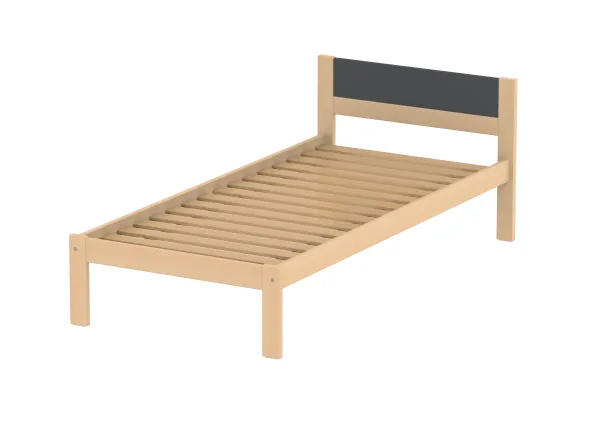 Lit tête panneau - Naya - 90 x 190 cm - sommier à lattes rigides - structure hêtre verni naturel