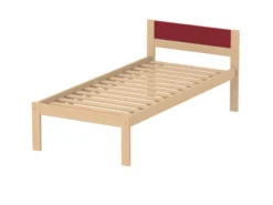 Lit tête panneau - Naya - 90 x 190 cm - sommier à lattes rigides - structure hêtre verni naturel - adapté PMR