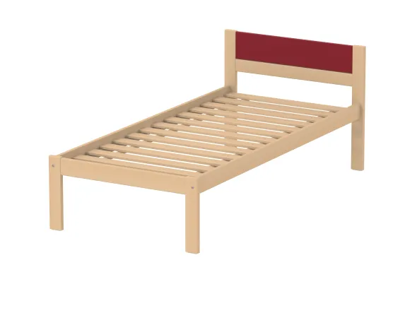 Lit tête panneau - Naya - 90 x 190 cm - sommier à lattes rigides - structure hêtre verni naturel - adapté PMR