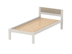 Lit tête panneau - Naya - 90 x 200 cm - sommier à lattes rigides - structure hêtre teinté