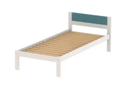 Lit tête panneau - Naya - 90 x 200 cm - sommier à lattes rigides - structure hêtre teinté