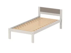Lit tête panneau - Naya - 90 x 200 cm - sommier à lattes rigides - structure hêtre teinté