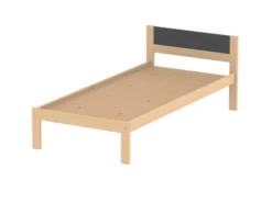 Lit tête panneau - Naya - 80 x 190 cm - sommier panneau - structure hêtre verni naturel