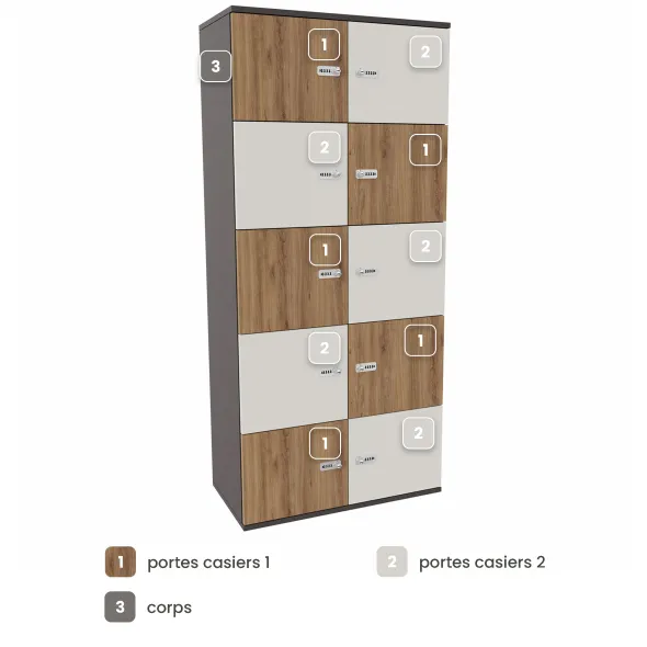 Meuble de rangement Epure - 10 casiers - fermeture à code - clé passe partout non fournie