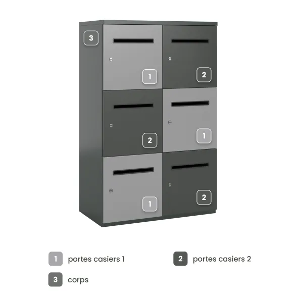 Meuble de rangement FrameOne II - 6 casiers courrier - fermeture à clé - clé passe partout non fournie