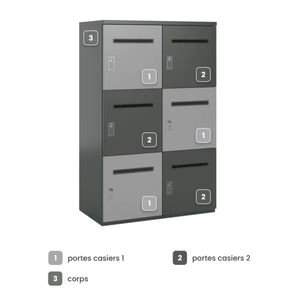 Meuble de rangement FrameOne II - 6 casiers courrier - fermeture à codes - clé passe partout non fournie