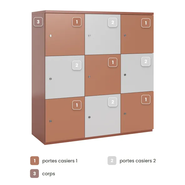 Meuble de rangement FrameOne II - 9 casiers - fermeture à clé - clé passe partout non fournie