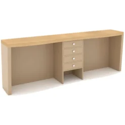 Meuble salon de coiffure - l. 225 x h. 79 x pr. 40 cm - caisson central 4 tiroirs 1 niche