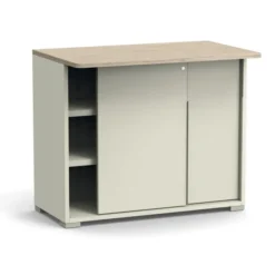 Meuble support pour trieur 3 colonnes Trimod - portes coulissantes - 2 tablettes métalliques