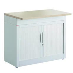Meuble support pour trieur 3 colonnes Trimod - avec portes à rideaux - 1 tablette métallique