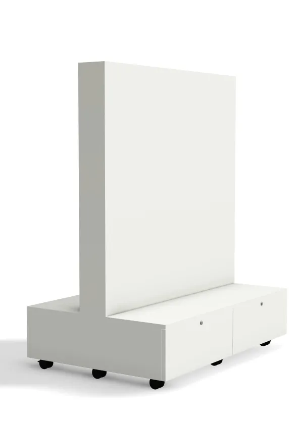 Meuble TV double face Korytem - sur roulettes - avec 2 supports écran