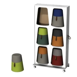 Mur de rangement avec 6 poufs oscillants Kulbu - pouf polyéthylène avec tout tapissé tissu X