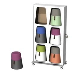 Mur de rangement avec 6 poufs oscillants Kulbu - pouf polyéthylène avec assise tapissée tissu X