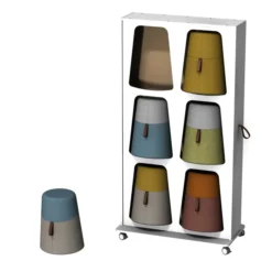 Mur de rangements avec 6 poufs oscillants Kulbu - pouf polyéthylène tout tapissé tissu S