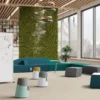 Mur de rangements avec 6 poufs oscillants Kulbu - pouf polyéthylène tout tapissé textile enduit grainé